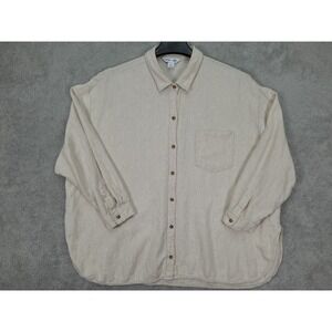 Old‎ Navy The Boyfriend Shirt Womens XXL Beige Linen Blend Long Sleeve Beach